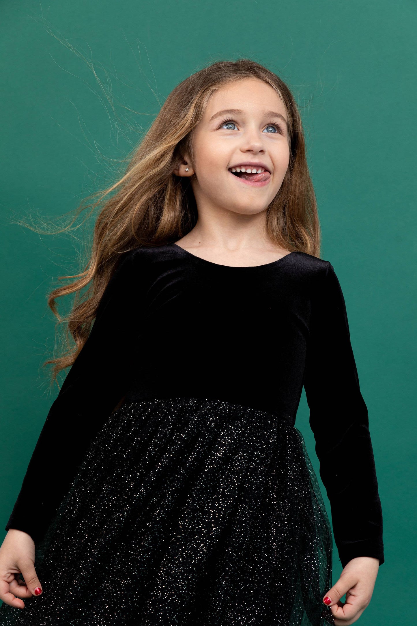 Bird & Bean® - Kids Christmas Dress - Girls Black Velvet Holiday Dress