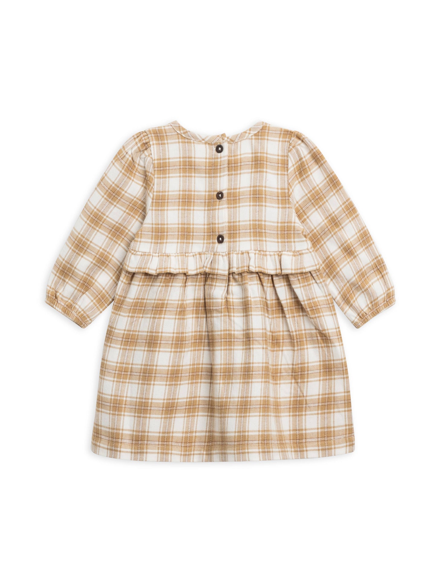 Sydney Flannel Ruffle Dress - Latte Plaid