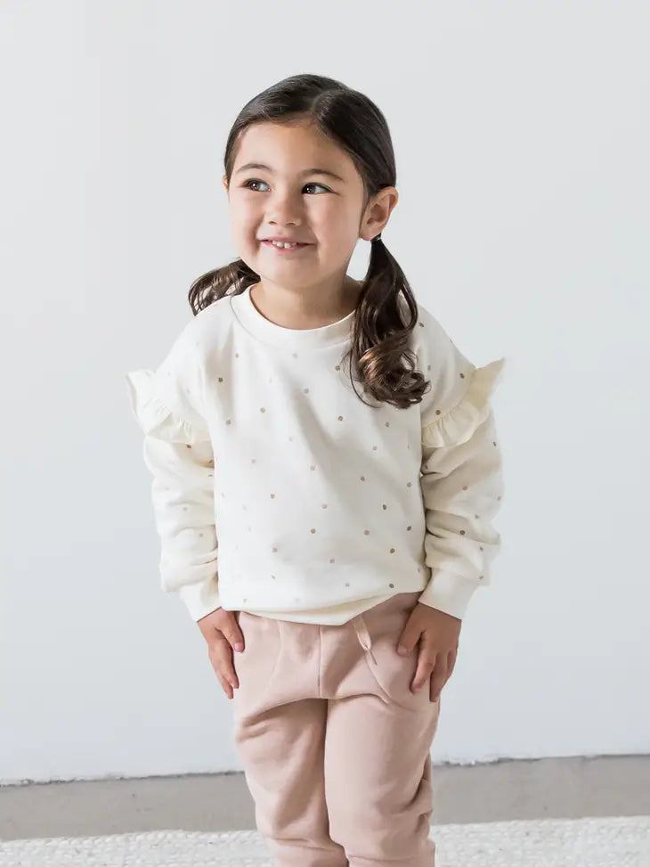 Baby & Kids Abbie Fleece Ruffle Sweatshirt - Ivory/ Fawn Pol