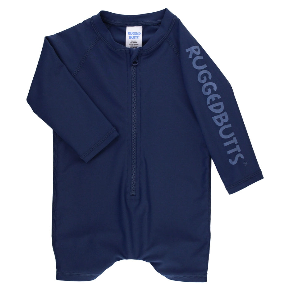 RuffleButts - Boys' Navy Long Sleeve One Piece Rash Guard