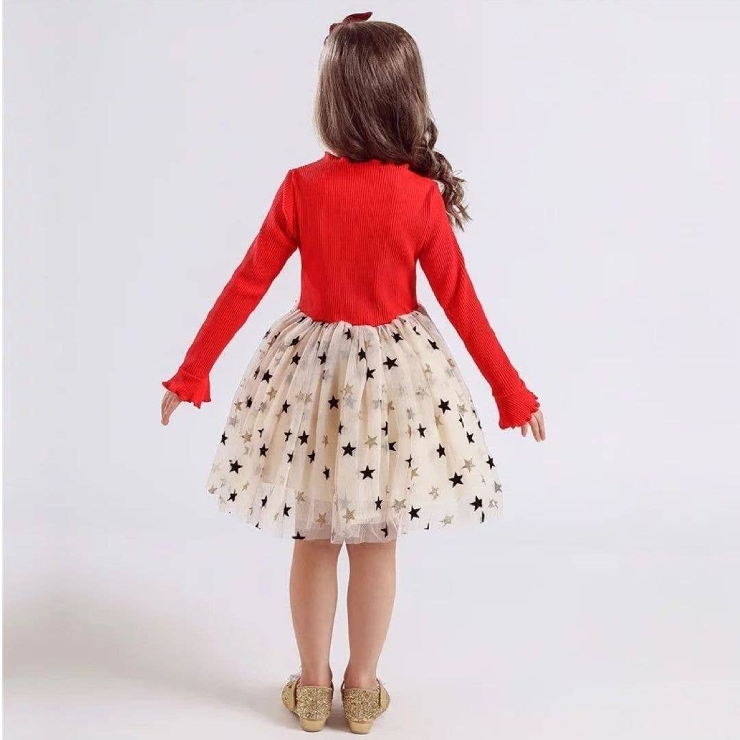 Molly and Max - Tiny Stars Red Long Sleeve Parker Dress