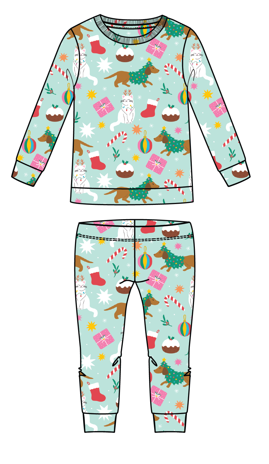 Bird & Bean® - Kids Bamboo Pajamas -Festive Friends Christmas Pajamas