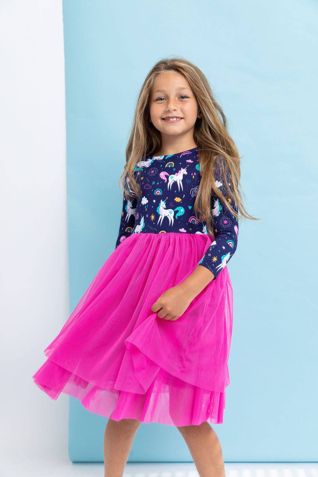 Bird & Bean® - Kids Bamboo Tulle Tutu Dress - Twilight Unicorn Girls Dress