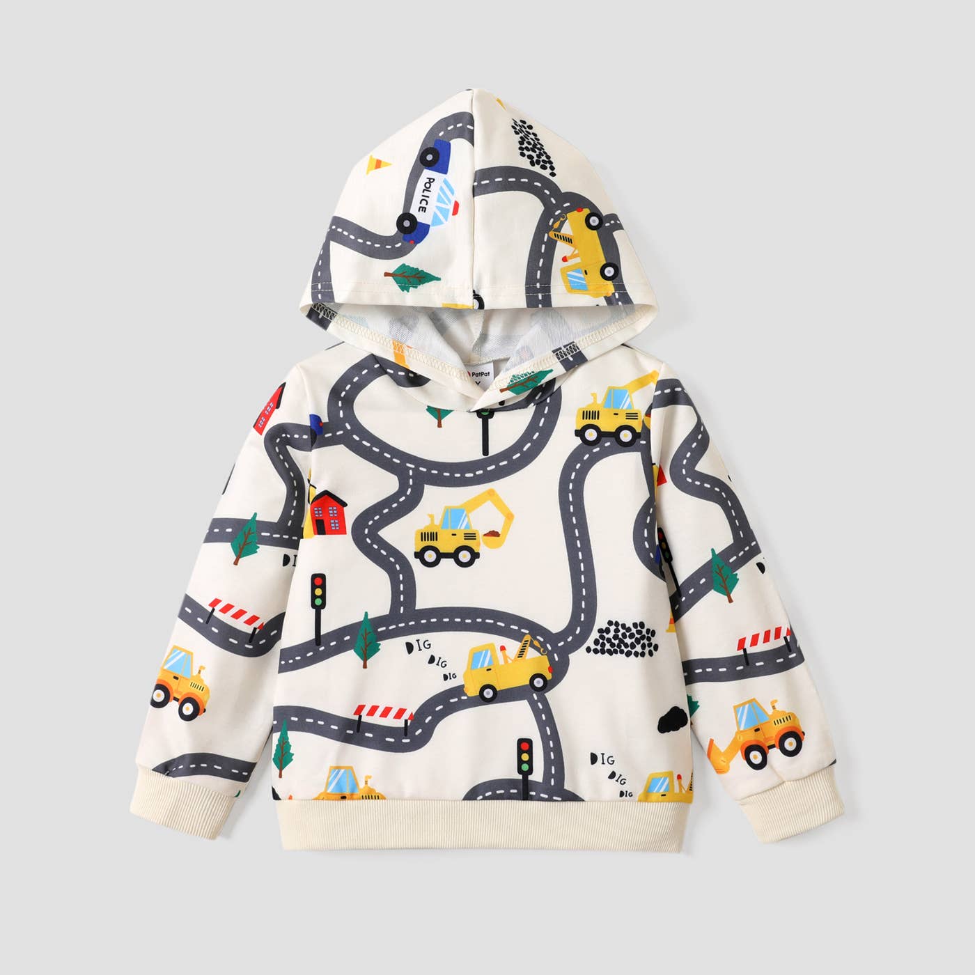 PatPat - Toddler Boy Road Vehicle Print Hoodie Sweatshirt