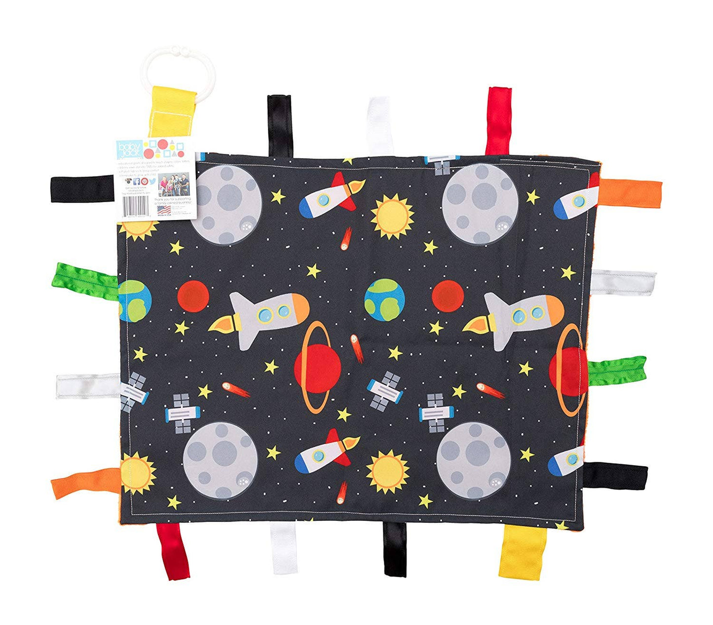 Baby Jack and Company - Space Stars Rockets Taggy Blanket Learning Lovey 14" x 18