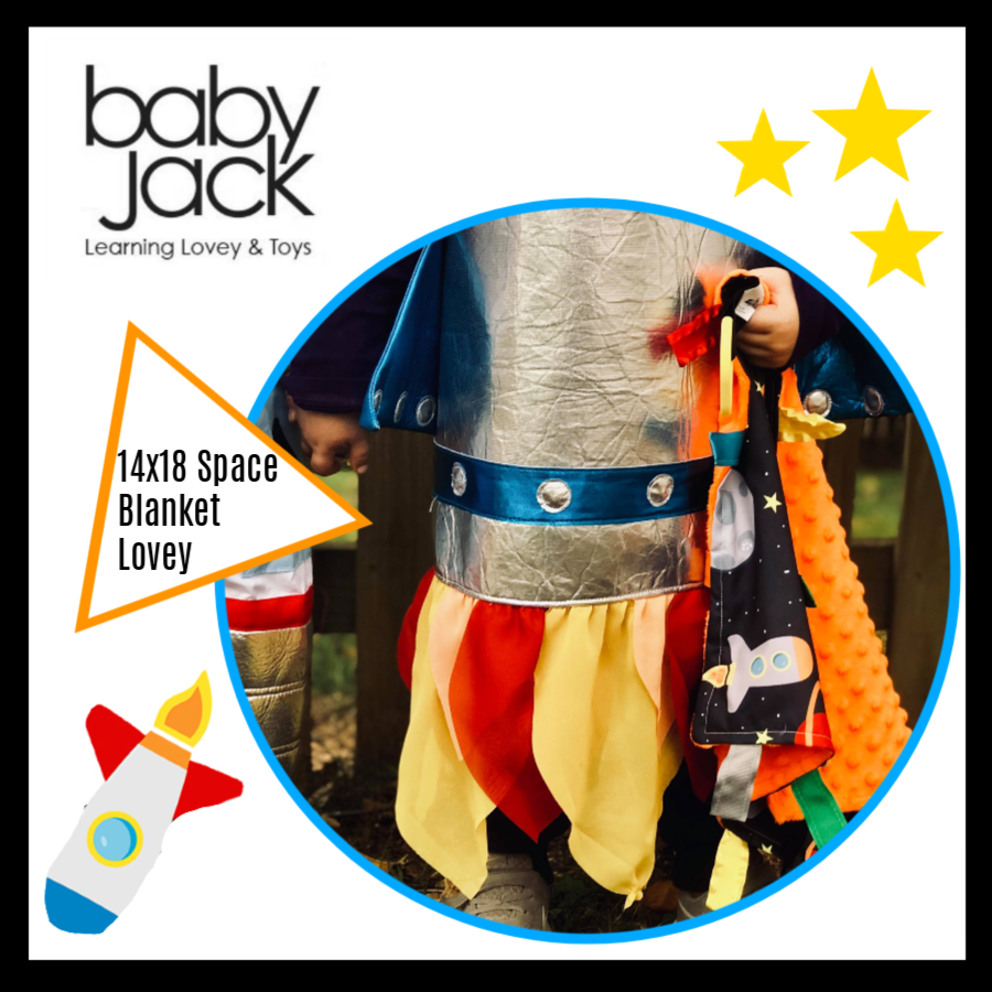 Baby Jack and Company - Space Stars Rockets Taggy Blanket Learning Lovey 14" x 18