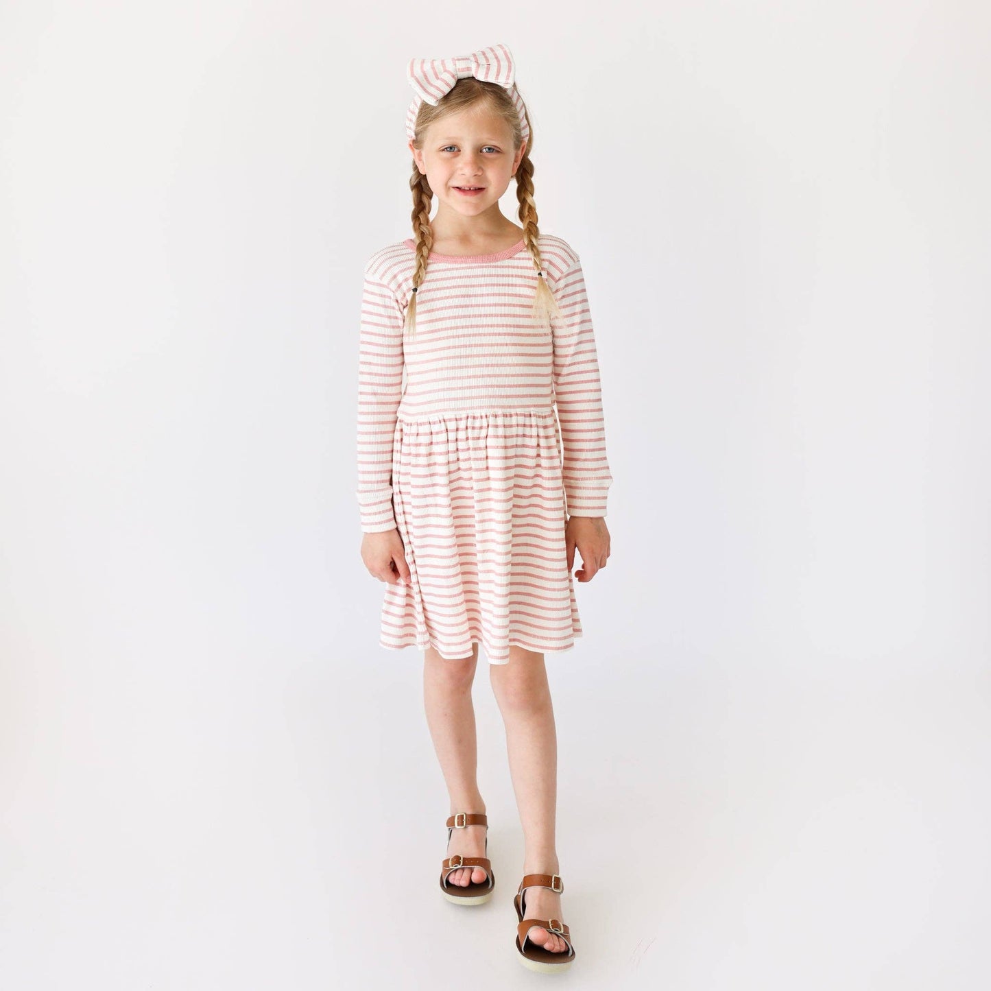 Molly and Max - L&T - Girls Long Sleeve Ava Dress - Blush Stripe