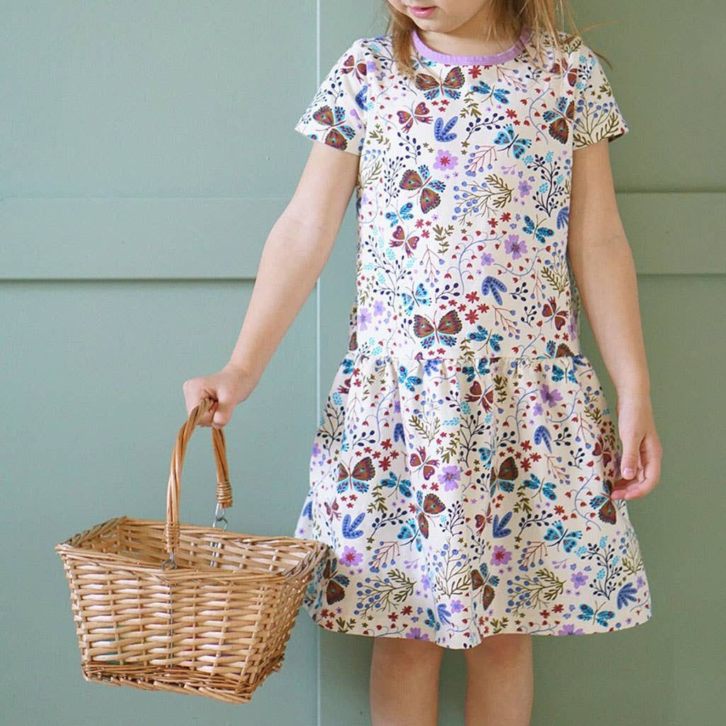 Mightly - Girls Organic Cotton Short Sleeve Drop Waist Dress