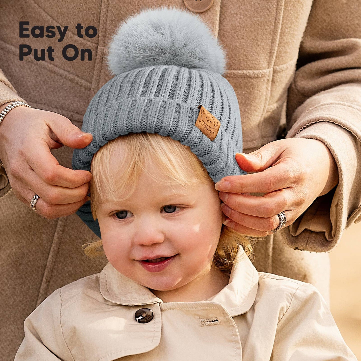 KeaBabies 2-Pack Pom Knitted Beanie: Steel