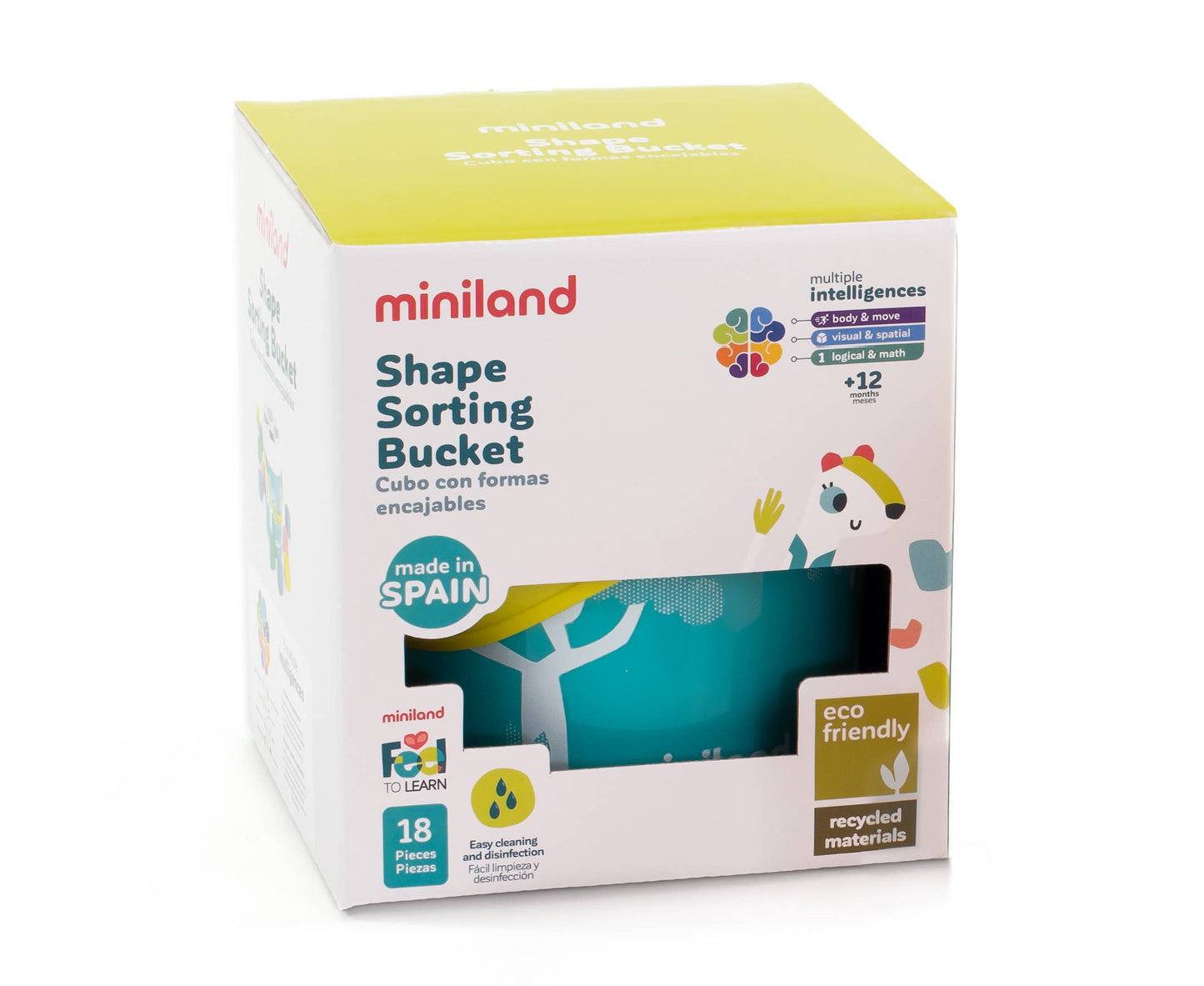 Miniland Educational - Feel to Learn: Turquoise shape sorting bucket