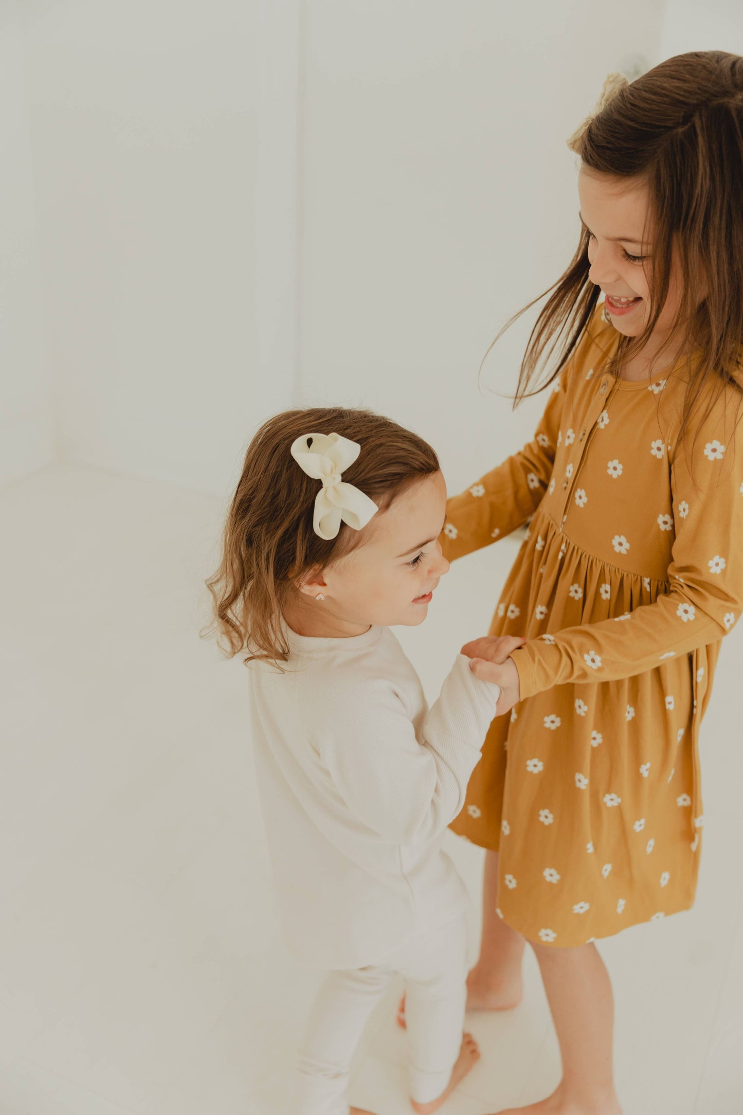 Babysprouts - Longsleeve Henley Dress in Mustard Floral