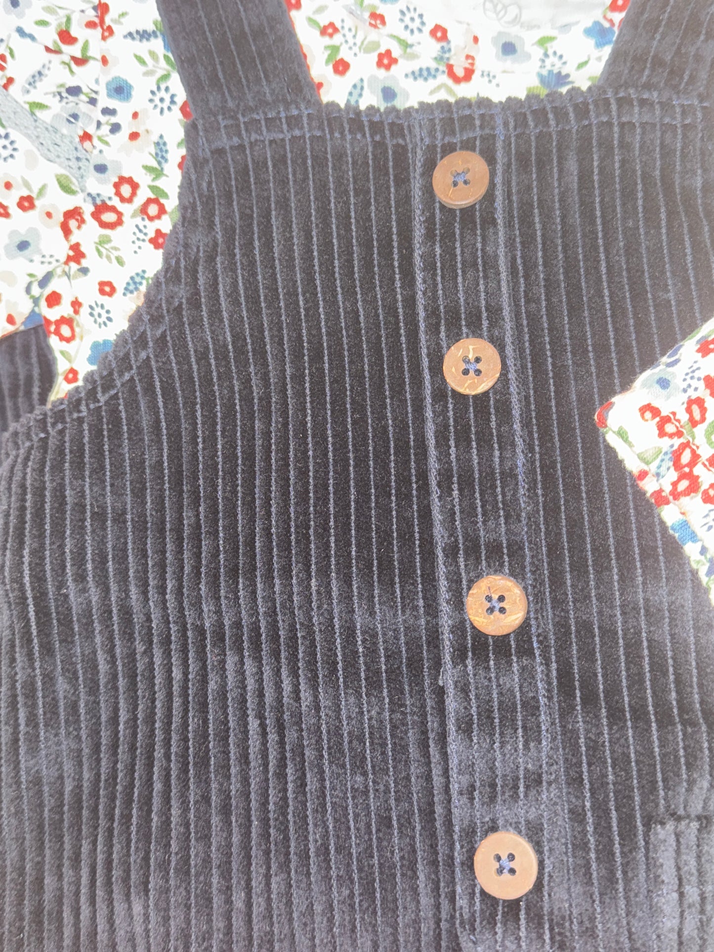 Oliver and Rain -   Navy Blue Corduroy Overalls & Floral Long Sleeve