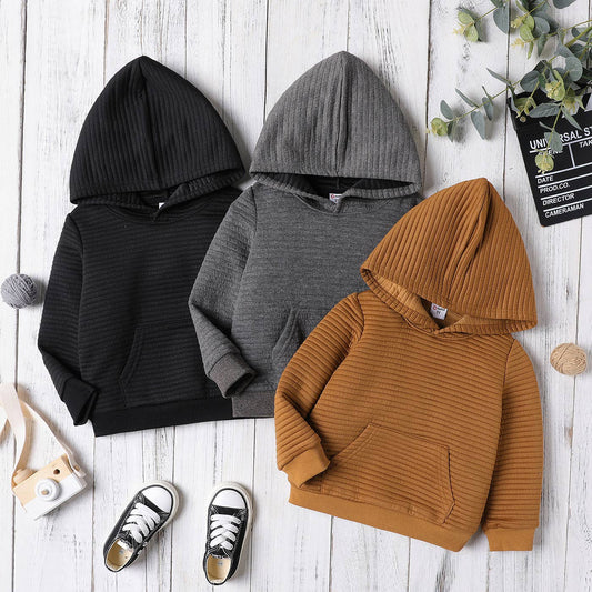 PatPat - Toddler/Kid Boy Solid Color Textured Hoodie Sweatshirt