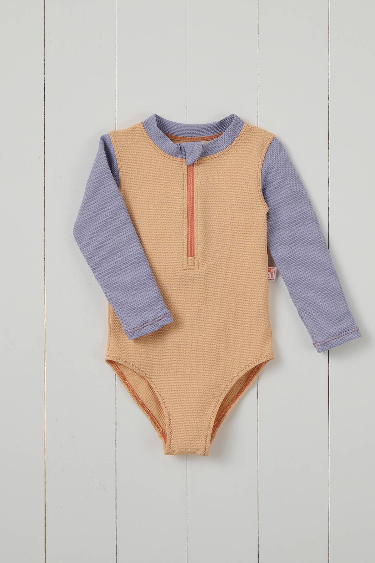 Grass & Air - Ribbed Kids Long Sleeve Swimsuit - Peach & Lavender