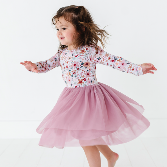 Bird & Bean® - Girls Tulle Dress - Fall Floral Girls Dress Back to School - Blossom