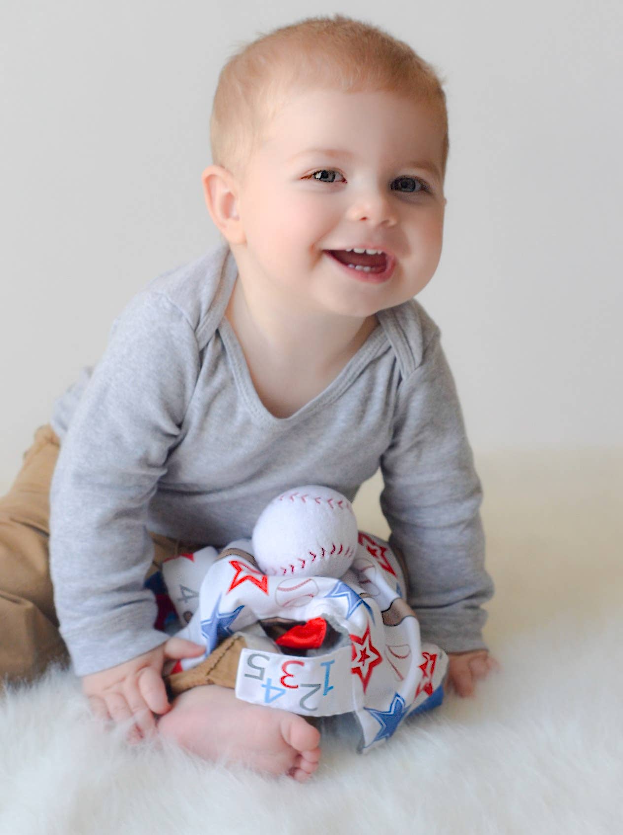 Baby Jack and Company - Baseball Baby Learning Lovey Tag Stroller Toy 10" x 10"