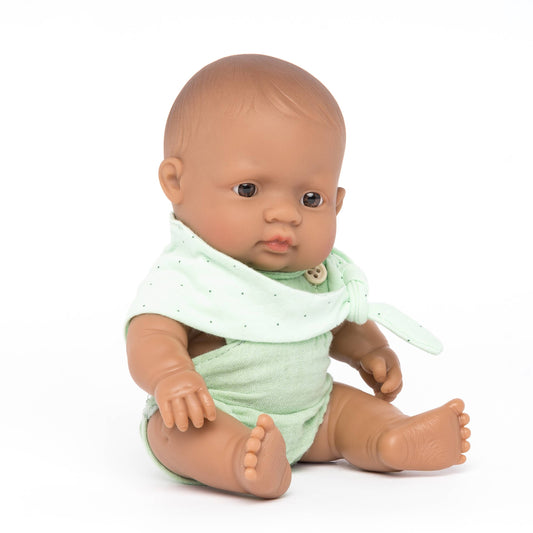 Miniland Educational - Dressed Hispanic Baby Boy Doll - 8 1/4''