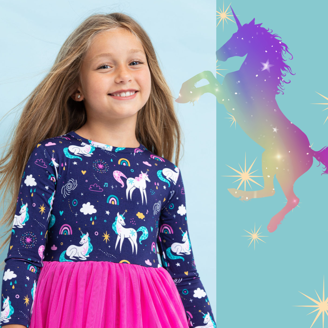 Bird & Bean® - Kids Bamboo Tulle Tutu Dress - Twilight Unicorn Girls Dress