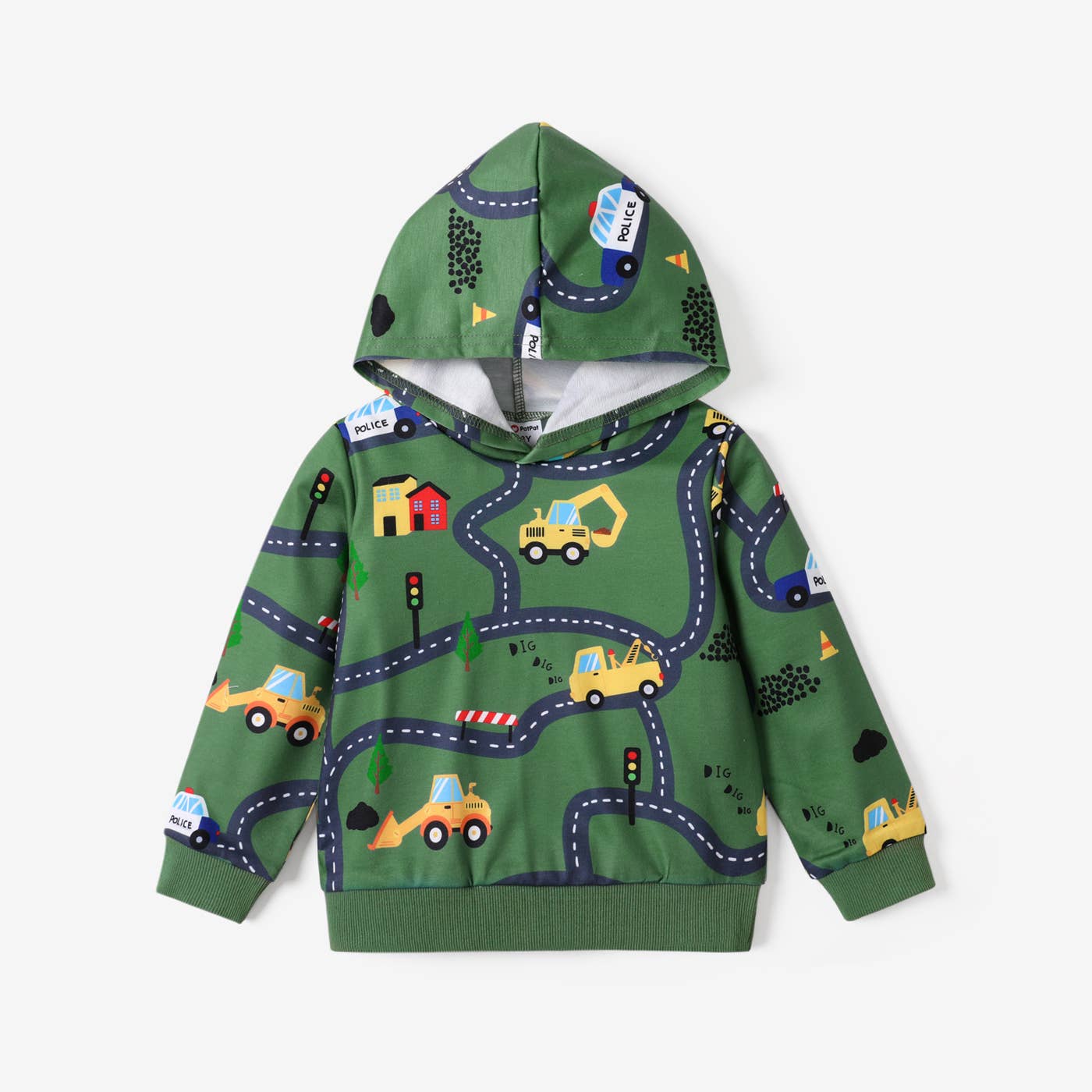 PatPat - Toddler Boy Road Vehicle Print Hoodie Sweatshirt