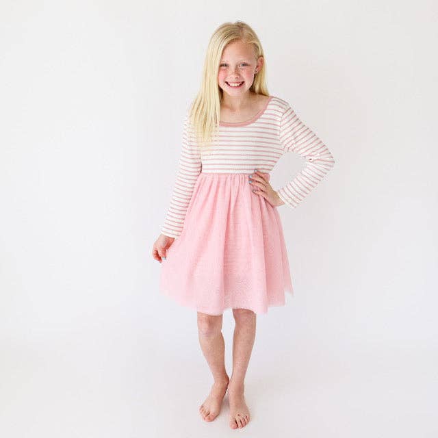 Molly and Max - L&T - Girls Long Sleeve Parker Dress - Blush Stripe