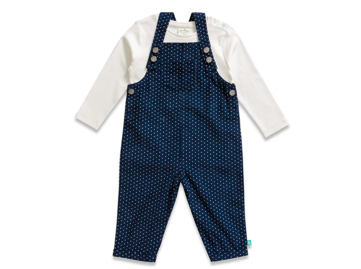 Juscubs - Navy Polka Dot Dungaree Overall and Long Sleeve Tee Set