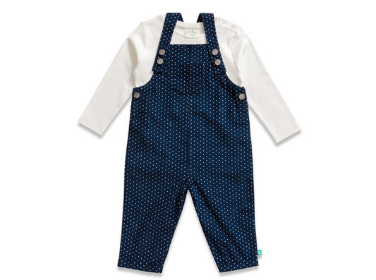 Juscubs - Navy Polka Dot Dungaree Overall and Long Sleeve Tee Set