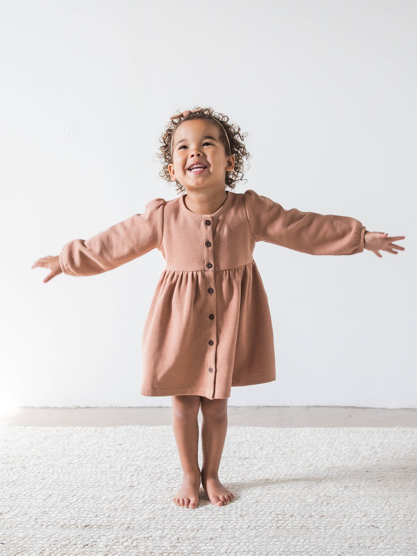 Organic Baby and Kids Elsie Waffle Button Down Dress - Cider
