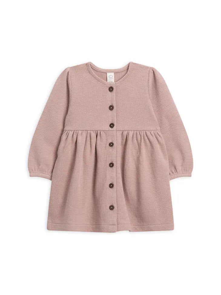 Organic Baby and Kids Elsie Waffle Button Down Dress- Fig