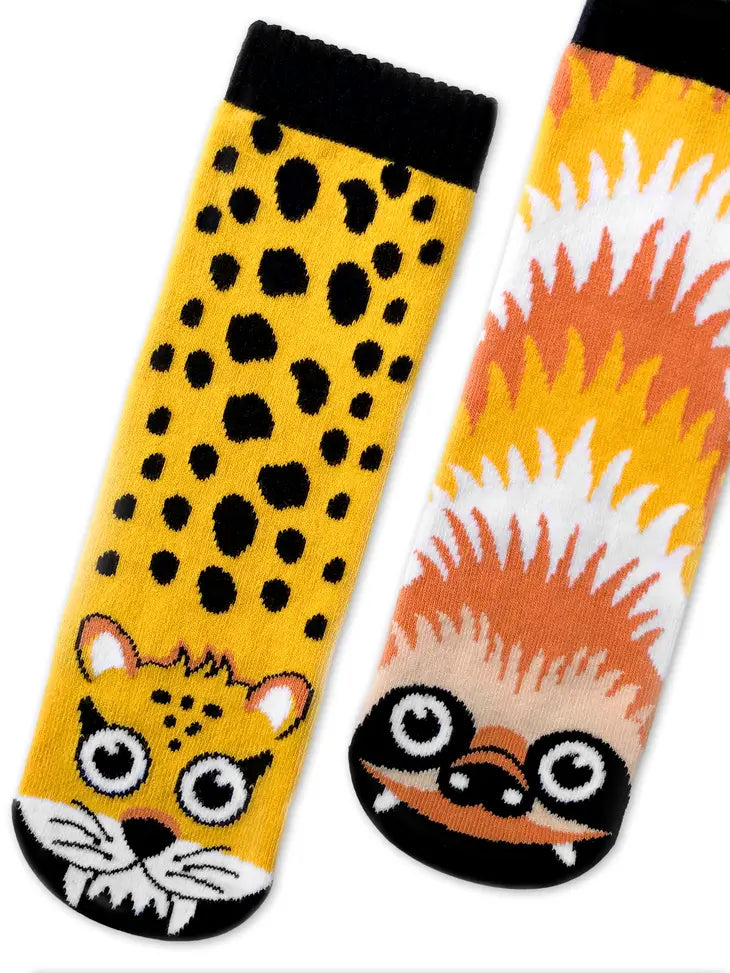 Sloth and Cheetah Mismatched Kids Socks
