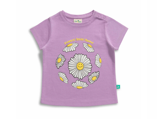 Juscubs - Set of 2 Graphic Tees - Sweet Sunshine & Flowers! Smile! Happy! - Green and Lavender