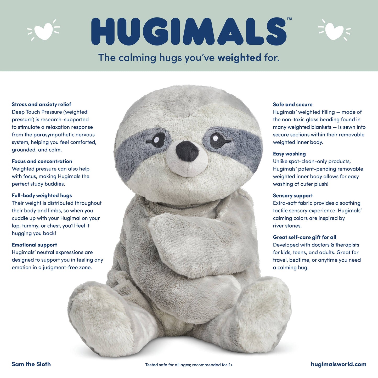 Hugimals World - New! Weighted Plush Sam the Sloth