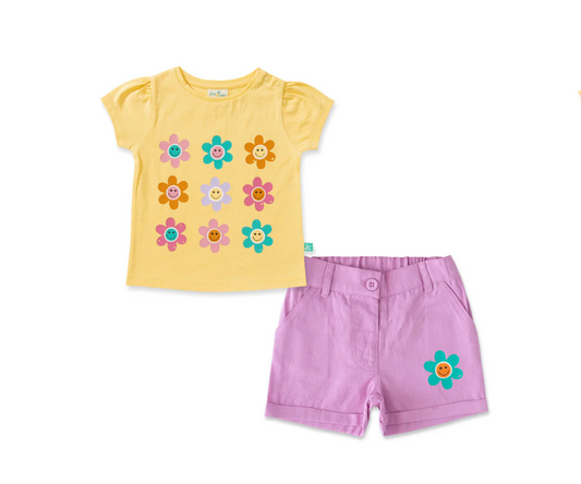 Juscubs - Graphic Tee and Shorts Set - Flower Smiles