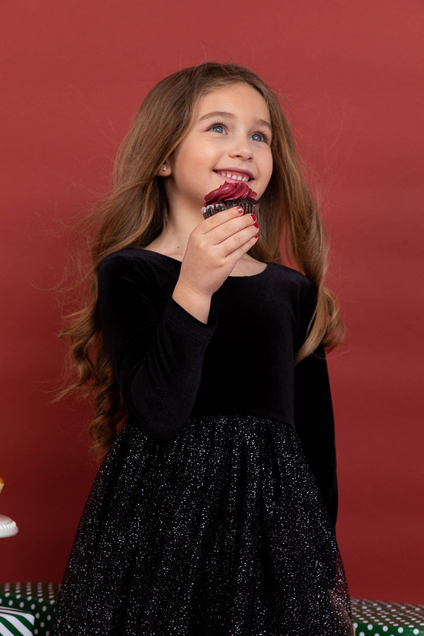 Bird & Bean® - Kids Christmas Dress - Girls Black Velvet Holiday Dress