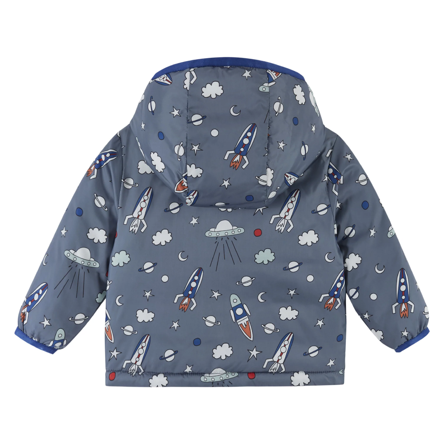 Red/Rocketships Reversible Hooded Puffer Jacket