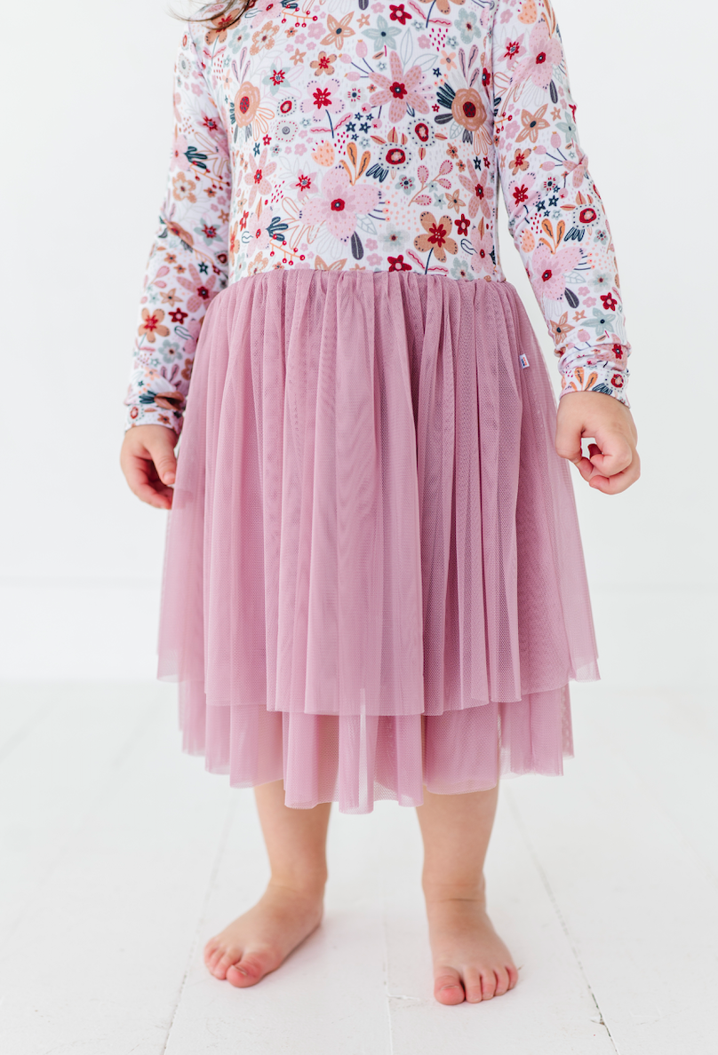 Bird & Bean® - Girls Tulle Dress - Fall Floral Girls Dress Back to School - Blossom