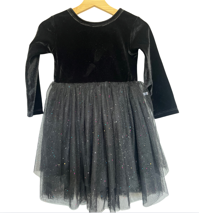 Bird & Bean® - Kids Christmas Dress - Girls Black Velvet Holiday Dress