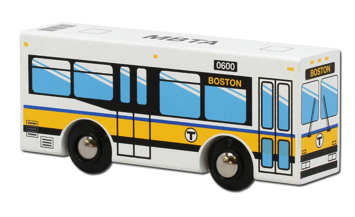 MBTAgifts - Boston MBTA Wooden Toy Bus - Runs on Wooden Train Tracks