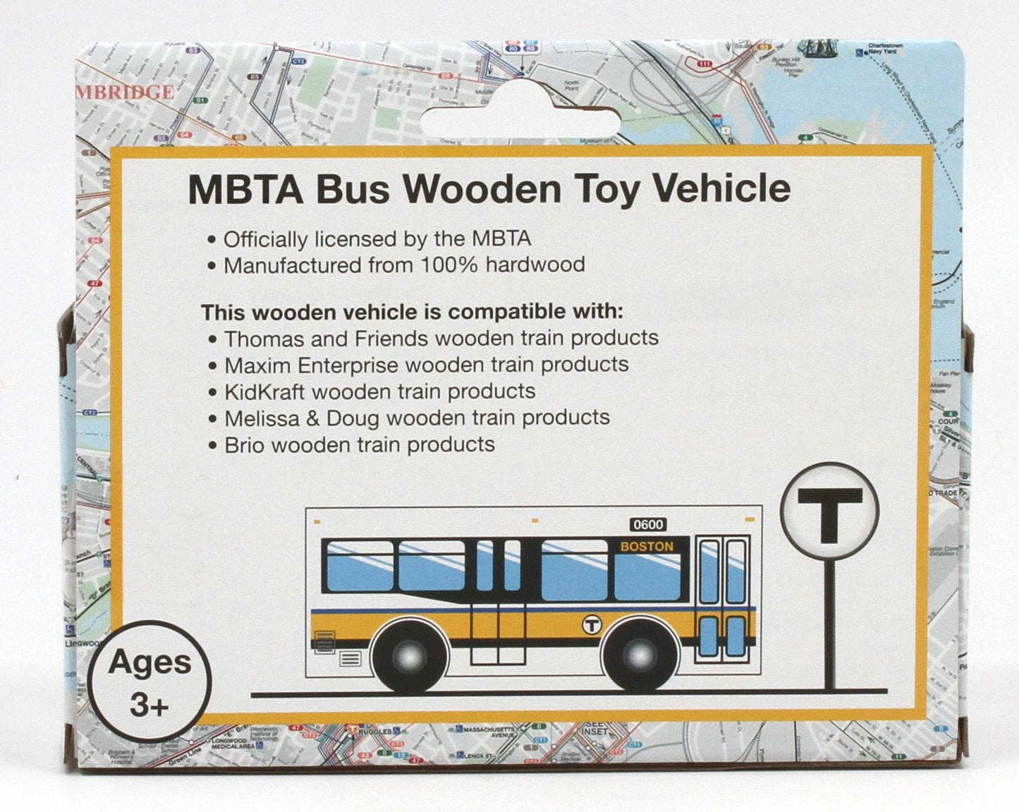 MBTAgifts - Boston MBTA Wooden Toy Bus - Runs on Wooden Train Tracks