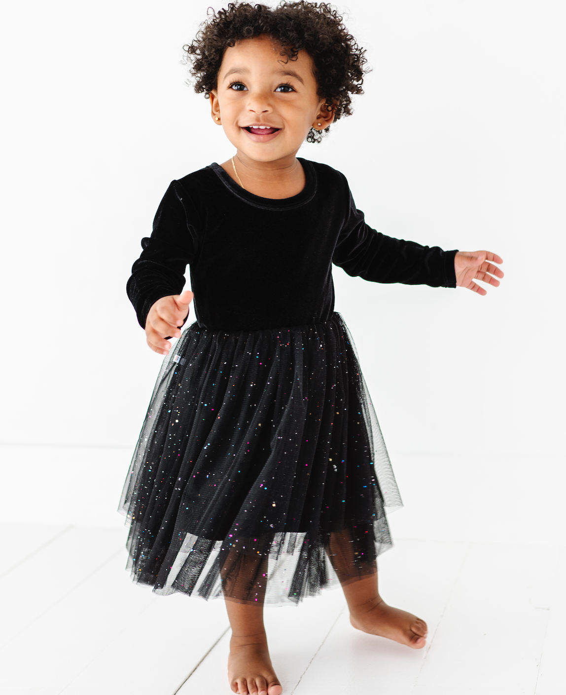 Bird & Bean® - Kids Christmas Dress - Girls Black Velvet Holiday Dress