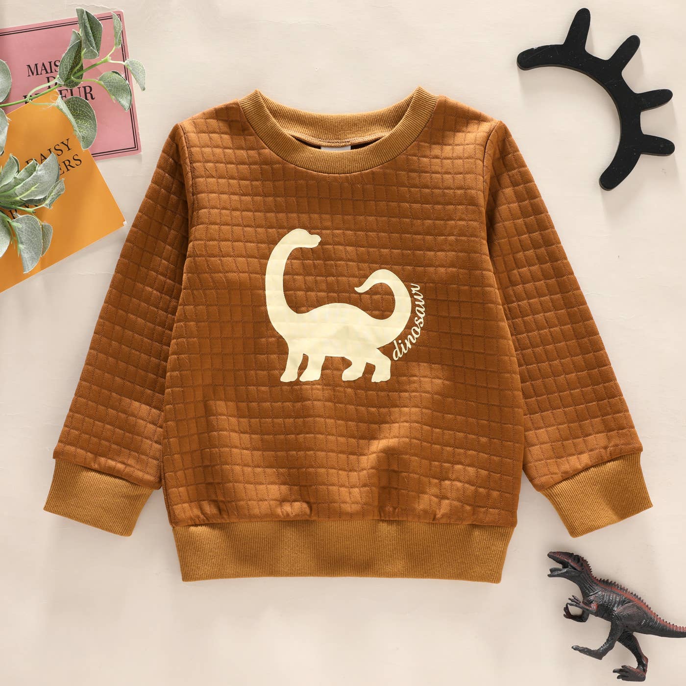 PatPat - Toddler Boy Dinosaur Textured Pullover Sweatshirt