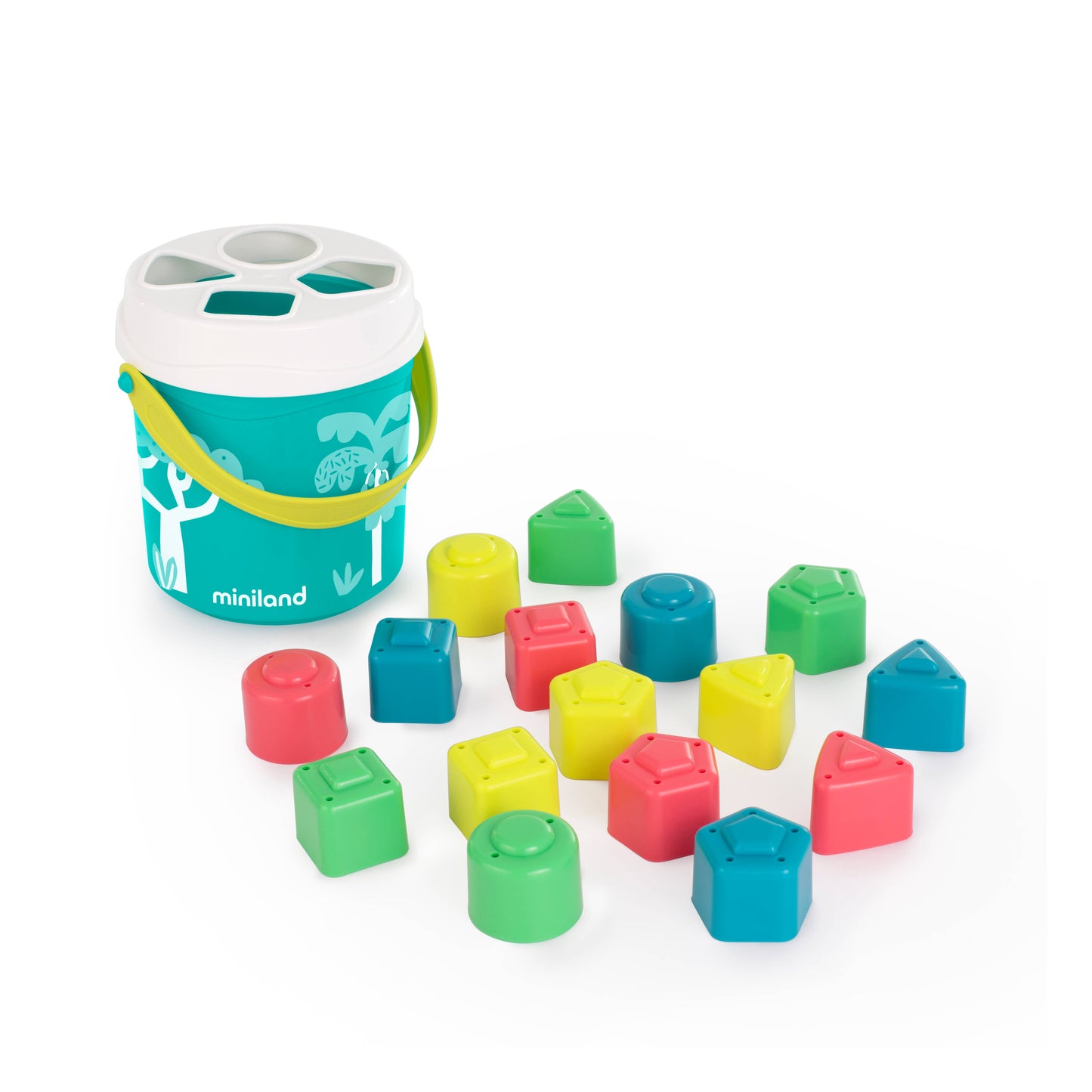 Miniland Educational - Feel to Learn: Turquoise shape sorting bucket