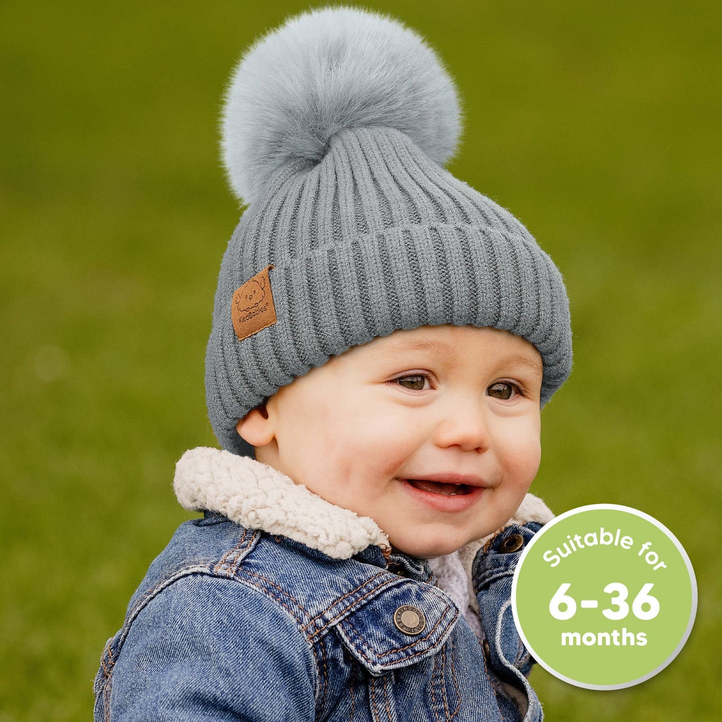 KeaBabies 2-Pack Pom Knitted Beanie: Steel