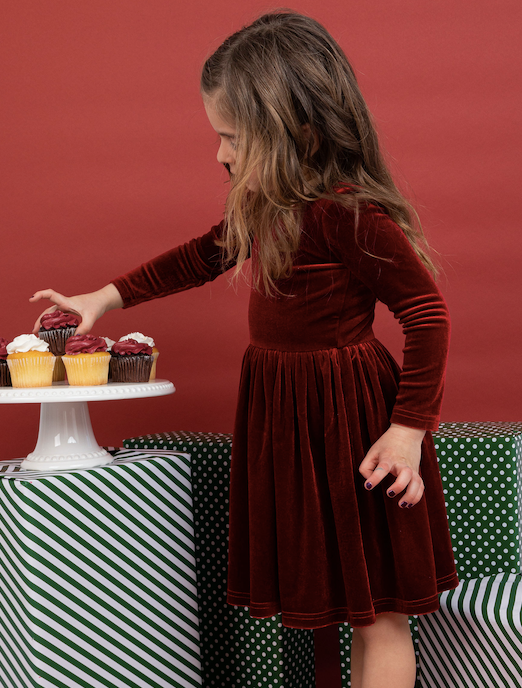 Kids + Baby Velvet Twirl Christmas Dress - Ruby