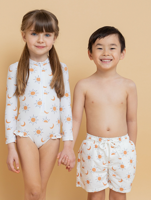 Bird & Bean® - Kids + Baby Swimsuit Swim Trunks - Boho Sun Moon