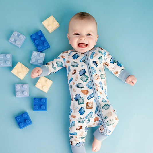 Block Party (Blue) Romper and Long Sleeve Pajamas