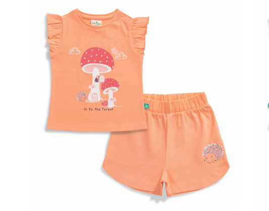 Juscubs - Graphic Tee and Shorts Set - Into The Forest - Peach