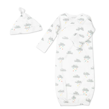 Mac & Moon 2-Piece Organic Cotton Cap & Gown Set in Cloud Print