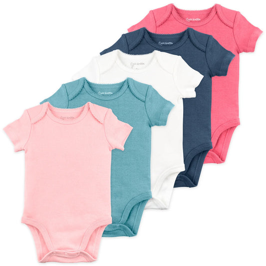 5-Pack Organic Cotton Bodysuit in Bunny Floral Colors; Mac and Moon