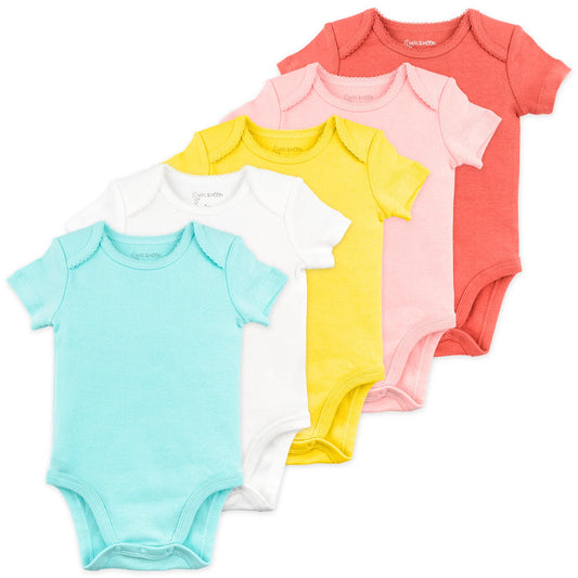 5-Pack Organic Cotton Short Sleeve Bodysuit in Coral Reef Colors