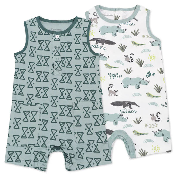 Organic Cotton 2-Pack Tank Style Romper in Rhino Buddies Print